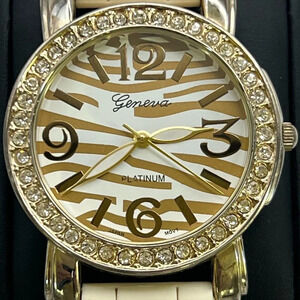 Geneva Platinum Oversized Ladies Zebra Watch Working
